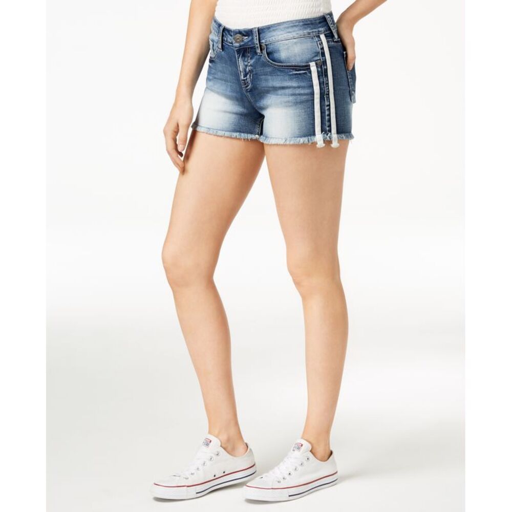 Blue Desire Juniors Striped Faded Denim Shorts